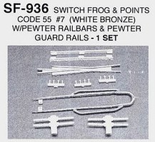 Details-West HO Switch Frog Code 55 #7 w/Points & Guard Rails (White Bronze) Set