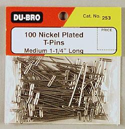 Dubro Nickel Plated T Pins 1-1/4in (100)