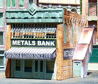 Downtown-Deco Metals Bank Kit O Scale Model Railroad Building #50