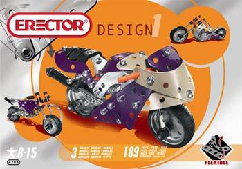 Erector Design Metal Building Set Meccano 3 Models Motorcycle 189
