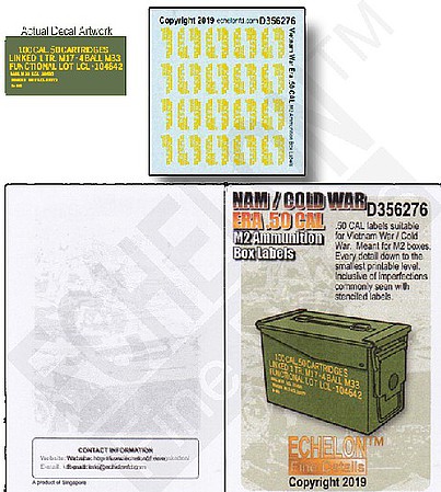 Echelon NAM/Cold War Era .50Cal M2 Ammo Box Labels Plastic Model Decal Kit 1/35 Scale #356276