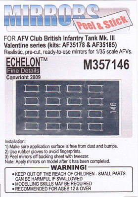 Echelon British Mk III Valentine Infantry Tank Mirrors Plastic Model Tank Decal 1/35 #357146