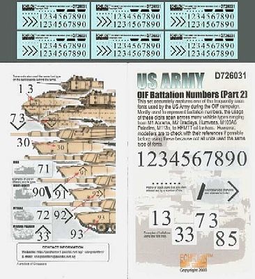 Echelon US OIF Battalion Numbers Pt2 Plastic Model Military Decal 1/72 Scale #726031