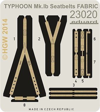 Eduard-Models Typhoon Mk Ib Seatbelts Fabric-Type Plastic Model Aircraft Decal 1/24 Scale #23020