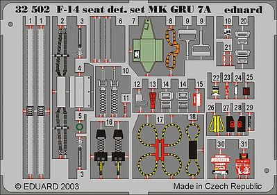 Eduard-Models F14A Seat Detail Set GRU7A for Tamiya Plastic Model Aircraft Accessory 1/32 Scale #32502