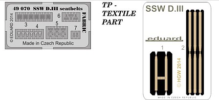 Eduard-Models Fabric-Type SSW D III Seatbelts for EDU Plastic Model Aircraft Accessory 1/48 Scale #49070
