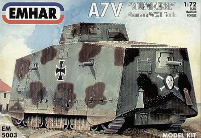 Emhar-squadron WWI A7V Sturm Pz Tank Plastic Model Military Vehicle Kit 1/72 Scale #5003