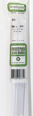 Evergreen Plastic Styrene Strips .080 x .375 x 24 (8) Model Railroad Scratch Building Supply #371