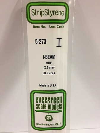 Evergreen .100 x 14 Polystyrene I-Beam Strips (20) Model Scratch Building Plastic Strip #5273