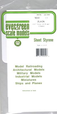 Evergreen Plastic Styrene Plain Sheet .010x6x12 (4) Model Railroad Scratch Building Supply #9010