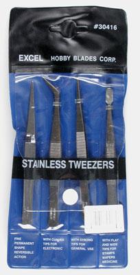 Excel 4 piece Tweezer Set with Pouch Hobby and Plastic Model Hand Tool #30416