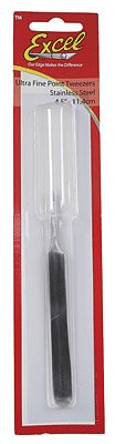 Excel Straight Fine Point Tweezers 4.75 (Silver) Hobby and Plastic Model Hand Tool #30418