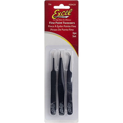 Excel 3-Piece Tweezer Set Hobby and Plastic Model Hand Tool Set #30429