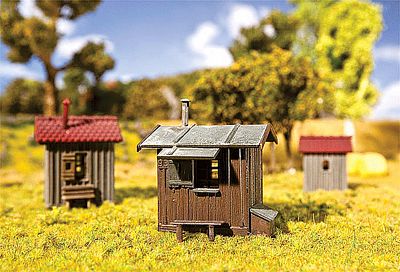 Faller 3 Different Weathered Wooden Sheds HO Scale Model Railroad Building #120211