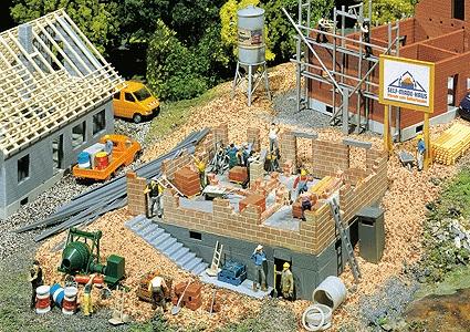 Faller House Under Construction Painted & Weathered Era IV HO Scale Model Railroad Building #130307