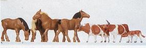 Faller 4 Brown Horses/4 Brown Cows HO Scale Model Railroad Figure #154002 Faller 4 Brown Horses/4 Brown Cows HO Scale Model Railroad Figure #154002