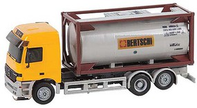 Faller 2002 Mercedes-Benz Actros L Truck with 20' Tank Container Load Car System Yellow with Gray and Maroon Container Faller 2002 Mercedes-Benz Actros L Truck with 20' Tank Container Load Car System Yellow with Gray and Maroon Container