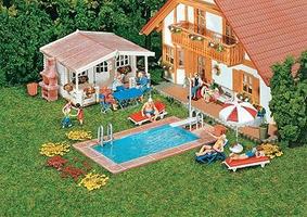 Faller Swimming Pool & Utility Shed Kit HO Scale Model Railroad Building #180542