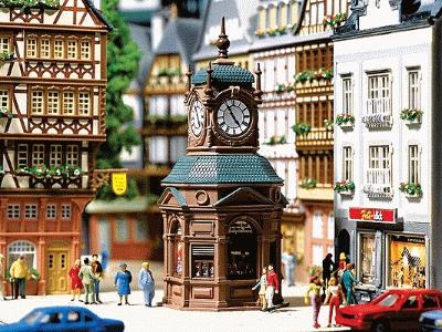 Faller Four-Face Clock Tower with Newstand HO Scale Model Railroad Building #180583
