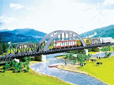 Faller Steel Arch Bridge w/2 Girder Bridges & Piers Kit N Scale Model Railroad Bridge #222583