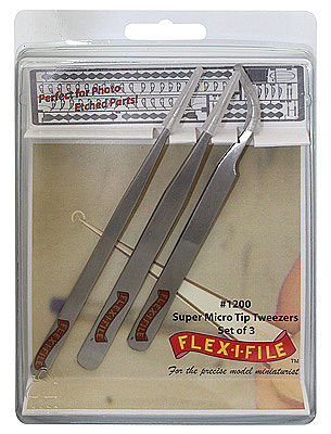 Flex-I-File Super Micro tip Tweezers 3 pack Hobby and Model Clamp/Tweezer Set #1200