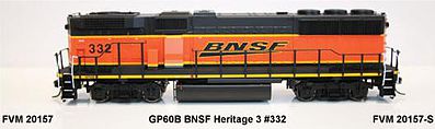 Fox GP60B DC BNSF H3 #332 HO Scale Model Train Diesel Locomotive #20157
