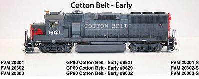 Fox GP60 DC Cotton Belt #9629 HO Scale Model Train Diesel Locomotive #20302