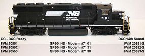 Fox GP60 DC Norfolk Southern #7101 HO Scale Model Train Diesel Locomotive #20551 Fox GP60 DC Norfolk Southern #7101 HO Scale Model Train Diesel Locomotive #20551