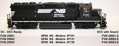 Fox GP60 DC Norfolk Southern #7131 HO Scale Model Train Diesel Locomotive #20552