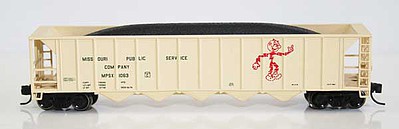 Fox Ortner 5-Bay Rapid Discharge Hopper with Coal Load - Ready to Run Missouri Public Service 1073 (beige, red, black, Reddy Kilowatt Logo) - N-Scale