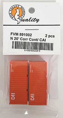 Fox 20 Corrugated Container 2-Pack - Assembled CAI (red) - N-Scale