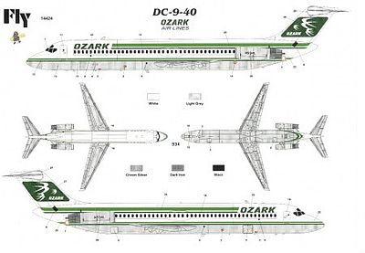 Fly-Models DC9-40 Ozark Commercial Airliner Plastic Model Airplane Kit 1/144 Scale #14424