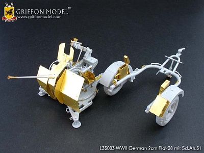 Griffon-Model 2cm Flak 38 w/SdAh51 Full Upgrade Set Plastic Model Artillery Accessory 1/35 #l35003b
