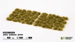 Games-Grass 6mm Dry Green Wild Grass Tufts (70) (Self Adhesive)