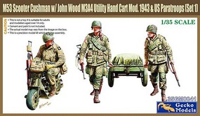 Gecko-Modles 1/35 WWII Cushman Parascooter, John Wood M3A4 Utility Hand Cart Mod 1943 & 3 US Paratroopers