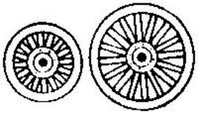 Grandt 36'' & 48'' Dia. Circus Wagon Wheels (2 Sets) HO Scale Model Railroad Building Accessory #5143 Grandt 36'' & 48'' Dia. Circus Wagon Wheels (2 Sets) HO Scale Model Railroad Building Accessory #5143