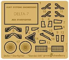 Green-Strawberry SW Clone War Delta-7 Jedi Starfighter Detail Plastic Model Science Fiction Kit 1/144 #3817