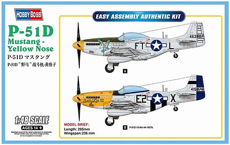 HobbyBoss P-51D Mustang Yellow Nose Plastic Model Airplane Kit 1/48 Scale #85808