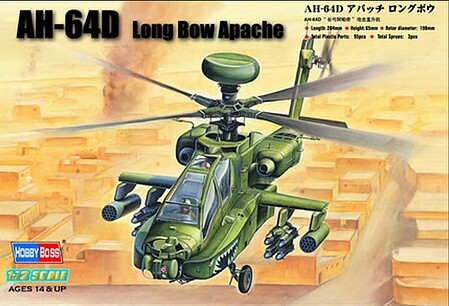 HobbyBoss AH-64D Long Bow Apache Plastic Model Helicopter Kit 1/72 Scale #87219