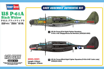 HobbyBoss US P-61A Black Widow Plastic Model Airplane Kit 1/72 Scale #87261