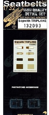 HGW-Models 1/32 Sopwith Triplane Seatbelts (2 sets) for Wingnut Wings (Fabric/Photo-Etch Buckles)