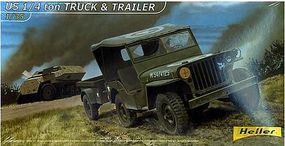 Heller US 1/4-Ton Truck with Trailer Plastic Model Military Vehicle Kit 1/35 Scale #81105
