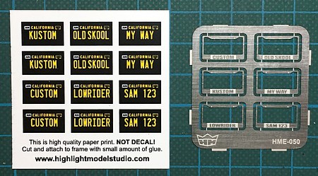 Highlight License Plate Frames 6/Printed Plates 12 Plastic Model Vehicle Accessory Kit 1/24-1/25 #50