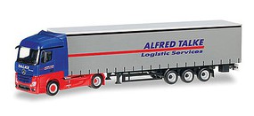 Herpa Mercedes-Benz Actros Tractor w/Curtain Trailer Assembled Alfred Talke (blue, red, gray, German Lettering) Herpa Mercedes-Benz Actros Tractor w/Curtain Trailer Assembled Alfred Talke (blue, red, gray, German Lettering)