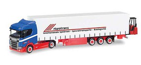 Herpa Scania CR 20 HD Tractor w/Curtain Wall Trailer & Forklift Assembled Riwatrans (blue, red, white, German Lettering) Herpa Scania CR 20 HD Tractor w/Curtain Wall Trailer & Forklift Assembled Riwatrans (blue, red, white, German Lettering)
