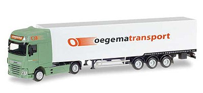 Herpa DAF XF Tractor w/Reefer Trailer - Assembled Oegema (green, white, orange, German Lettering)