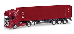 Herpa Mercedes-Benz Actros Tractor w/Container Trailer Assembled Schmid (red, white, Triton Container, German Lettering) N-Scale Herpa Mercedes-Benz Actros Tractor w/Container Trailer Assembled Schmid (red, white, Triton Container, German Lettering) N-Scale