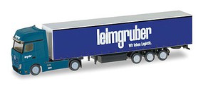 Herpa Mercedes-Benz Actros Tractor with Dry Van Trailer Assembled Leimgruber (blue, green, white, German Lettering) N-Scale Herpa Mercedes-Benz Actros Tractor with Dry Van Trailer Assembled Leimgruber (blue, green, white, German Lettering) N-Scale