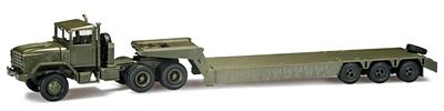 Herpa M 931 Semi Tractor w/Flatbed Trailer US Army (green) HO Scale Model Railroad Vehicle #744485