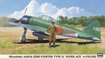 Hasegawa Mitsubishi A6M2b Zero Type 21 Super Ace Plastic Model Airplane Kit 1/48 Scale #09904